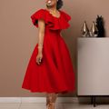 Fashion temperament ruffled large skirt swing p...