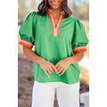 Bright Green Contrast Striped V Neck Collision ...