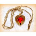 Retro Crystal Heart Charm Bronze Necklace Penda...