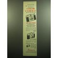 1957 Ansco Memar and Super Memar Cameras Ad - Graduating to a color camera?