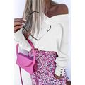 White Knitted V Neck Buttoned Cuffs Sweater