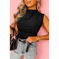 Black Solid Mock Neck Tank Top