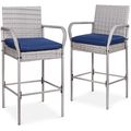 Set of 2 Grey Indoor/Outdoor Wicker Bar Stools ...