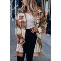 Brown Plaid Print Flap Pockets Long Shacket