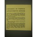 1966 University of Warwick Ad - University of Warwick Appointments Officer