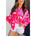Pink Abstract Print Batwing Sleeve Casual Shirt