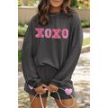 Carbon Grey XOXO Heart Patched Pattern Long Sle...