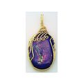 Pink Dichroic Glass Brass Wire Wrap Pendant 1