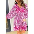 Rose Bohemian Print Puff Sleeve Tied V Neck Fla...