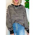 Black Stripe Loose Drop Shoulder Long Sleeve Top