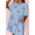 Sky Blue Star and Stripes Sequin Bow Patched T ...