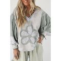 Green Floral Patched Waffle Textured Colorblock...