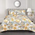 3 Piece Reversible Yellow Grey Floral Cotton Qu...