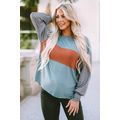 Green Colorblock Striped Bishop Sleeve Top