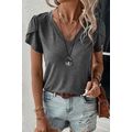 Carbon Grey Fashion Petal Sleeve V Neck T Shirt