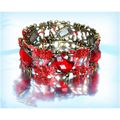 Pretty Bronze Red Retro Enamel Crystal Floral B...