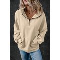 Smoke Gray Zip-up Stand Neck Kangaroo Pocket Sw...
