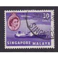 SINGAPORE 1955 QEII 30c SHIP USED SG48