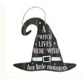A Witch Lives Here Hanging MDF Sign
