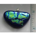 New Handmade Dichroic Fused Glass Pendant, blue...