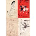French Horse Racing 4x Antique Comic Postcard s