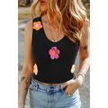 Black 3D Flower Decor Cropped Sweater Vest