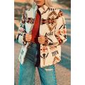 Beige Aztec Printed Stand Neck Zip Up Jacket