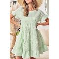 Green Stripe Textured Tiered Short Sleeve Loose...