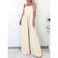 Beige Checkered Pocketed High Waist Wide Leg Ov...