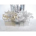 Gold or silver crystal flower hair comb barrett...