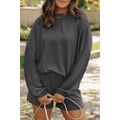Carbon Grey Corded Knit Long Sleeve Top and Hig...