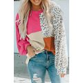 Rose Leopard Patchwork Color Block Ribbed Long ...