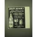 1948 Apollinaris Sparkling Mineral Water Ad - Back again!