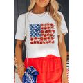 White Star Floral American Flag Printed T Shirt