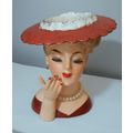 Vintage 1950's Napcoware Lady Head Vase Red Hat...