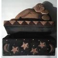 Wood Box hinged lid moon/star/figure design