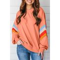 Flamingo Rainbow Striped Sleeve Crew Neck Loose...