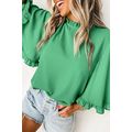 Green Frilly Round Neck Wide Half Sleeve Blouse