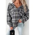 Black Plaid Print Flap Pockets Contrast Hooded ...