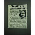 1950 General Foods Postum Drink Ad - Coffee Nerves