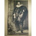 Antique 18C Van Dyck Woodcut Print Portrait D'H...
