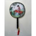 CHINESE WOOD AND SILK HAND FAN