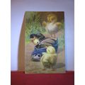 EASTER CHICKS & SHOE used antique postcard by E...