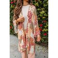 White Boho Patchwork Floral Open Front Kimono