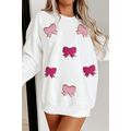 White Chenille Bowknot Graphic Drop Shoulder Ba...