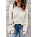 White Pilling Detail Patterned Sleeve Sweater