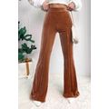 Chestnut Solid Color High Waist Flare Corduroy ...