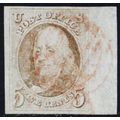 1, Used 5¢ Sheet Margin - Superb - Pale Red Bro...