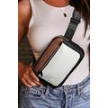 White Leather Colorblock Zipped Removable Clip ...