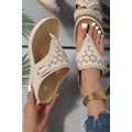 Beige Hollow Out Clip Toe Wedge Slippers